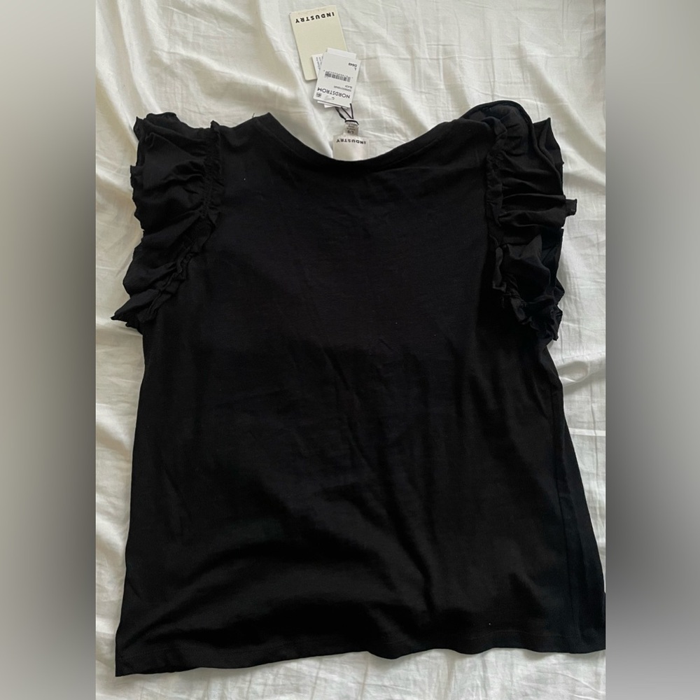 Industry Black Ruffle Short Sleeve Women's Tee size Large New With Tags - Picture 4 of 4